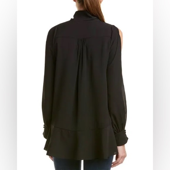 French Connection Crepe Tie-Neck Cold-Shoulder Long-Sleeve Blouse, Black, XS - Picture 2 of 6